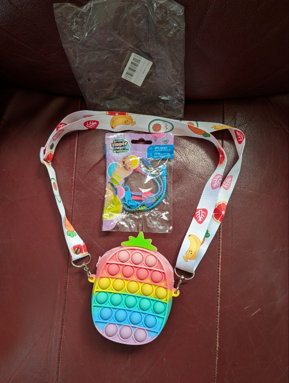 💥4/$20 NEW Pop Fidget Pineapple Purse, Adjustable Strap, & Fidget Bracelet